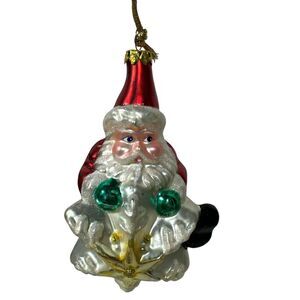 BK Collections Santa Hug Star Snowflake 1999 Handblown Glass Christmas Ornament